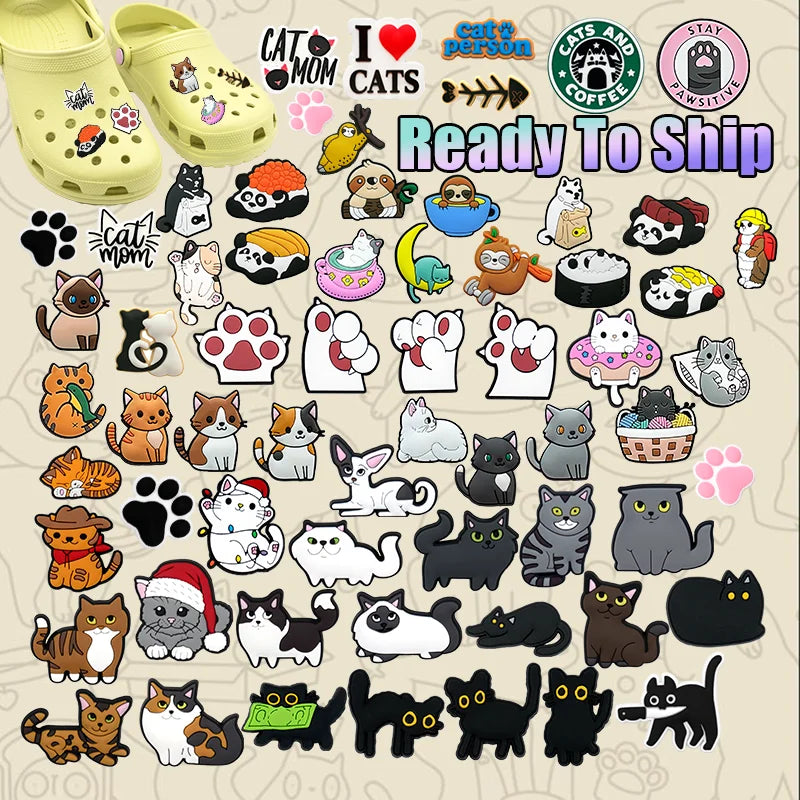 Customized Wholesale Cute 2D DIY Clog Accessories Cat Mom I Love Cats Shoe Decorations Siamese Cat Paw Shoe Charms