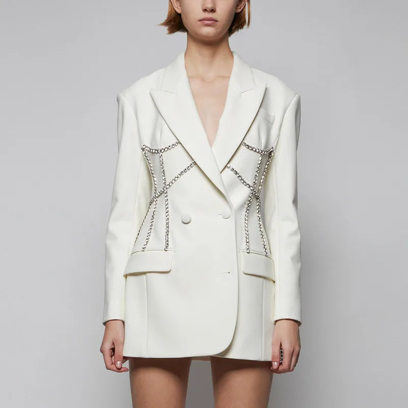 Wholesale 2026 Spring Light Luxury Rhinestone Decorative Suit Jacket Mid-length Fashionable Waist Women's Suit