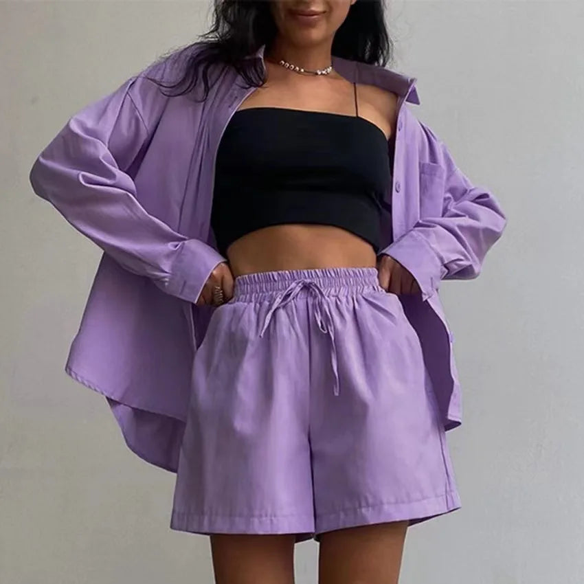 2025 Summer Cotton Linen Long Sleeve Women's Casual Set Solid Pattern Two-Piece Clothing with Button Decoration Linen Suits