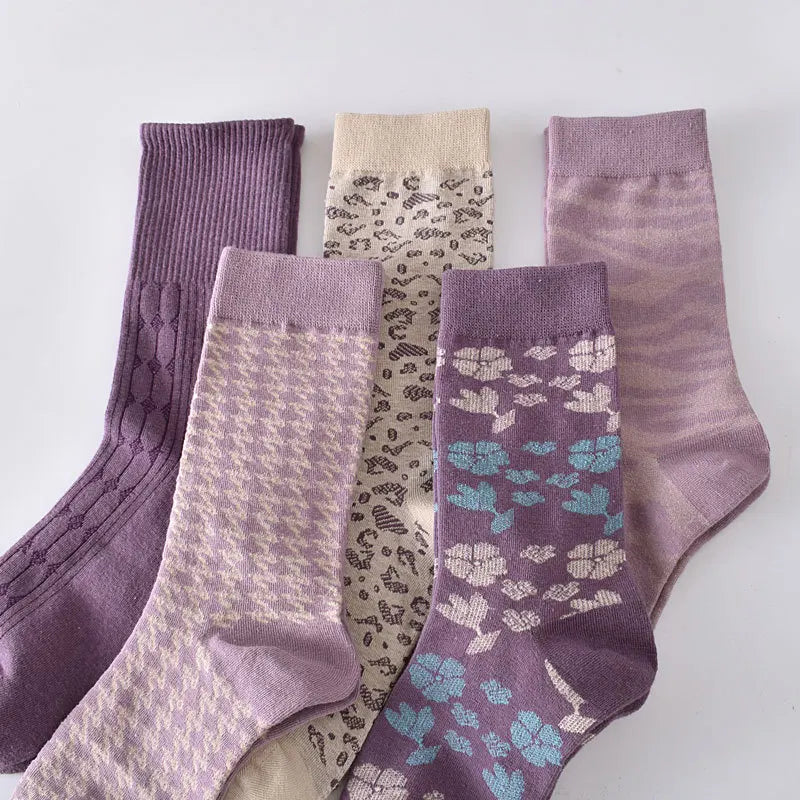 Wholesale New Fashion Mid Tube Warm Socks for Women Breathable Cotton Knitted Absorbent Cuff Purple Autumn Winter High Tube Warm