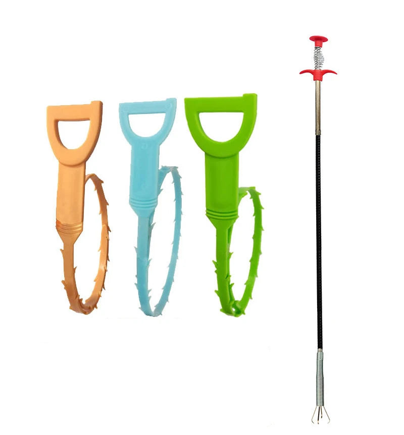4pcs/set Drain Clog Remover Snake Hair Remover Cleaning Brush Tool Set for Toilet Kitchen Sink and Bathroom Tub