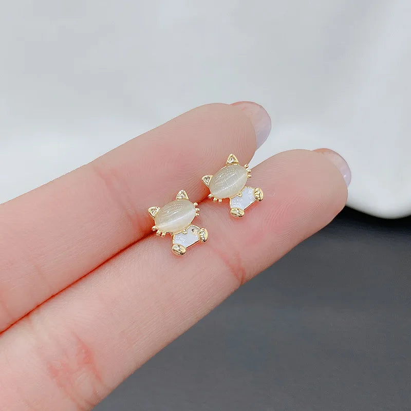 2022 Trendy Cat's Eye Stone Cat Small Earrings Cute Fashion Personality Earrings Gentle fairy Earrings Female