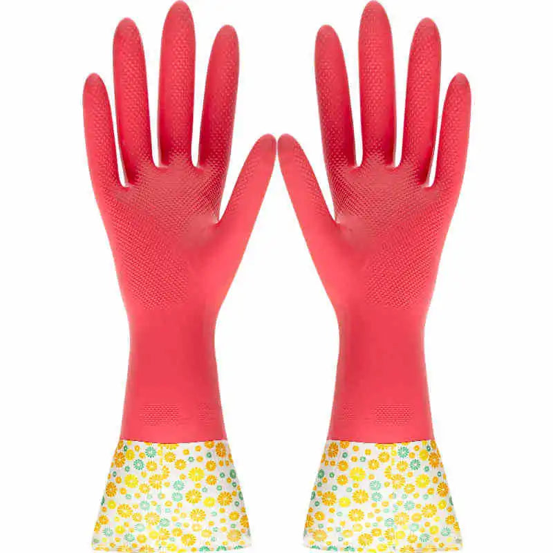 Household Kitchen Washing Cleaning Reusable Warm Fleece Thickened Electrostatic Flocking Winter Laundry Rubber Latex Gloves