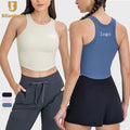 Sleeveless Quick Dry Womens Clothing Cool Fabric Sports Vest Fitness Crop Bra Ribbed Yoga tank Top Women With Fixed Pad