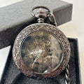 Big Glass Antique Black Mechanical Watch Hand Winding Retro Flower Roman Pocket Watches