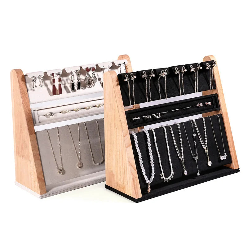 New Oblique Triangular Suede Jewelry Set Display Stand Earrings Rings Necklace Shelf Frame Prop Container for Jewelry Display