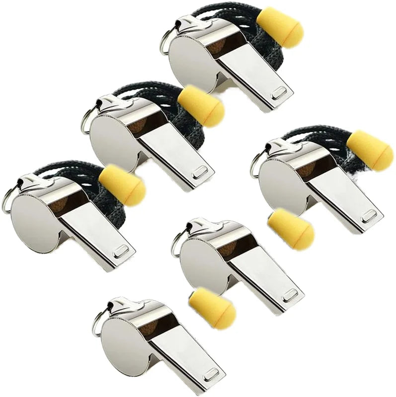 Extra Loud Durable Lanyard Stainless Steel Metal Silver Whistle for Football Basketball Soccer School