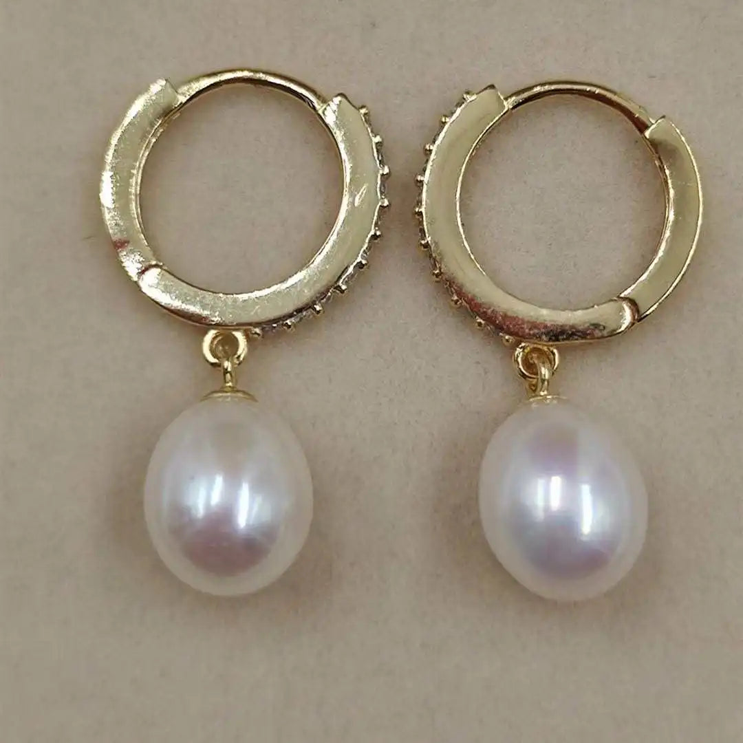 AAA Nature Freshwater Pearl Drop Shape Earrings 925 Sterling Silver Drop Earring
