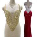 WDP-531 High Quality Elegant Rhinestone Applique Sew on Rhinestones Deep V Neck Bodice Applique for Garment Accessories MegaBDM
