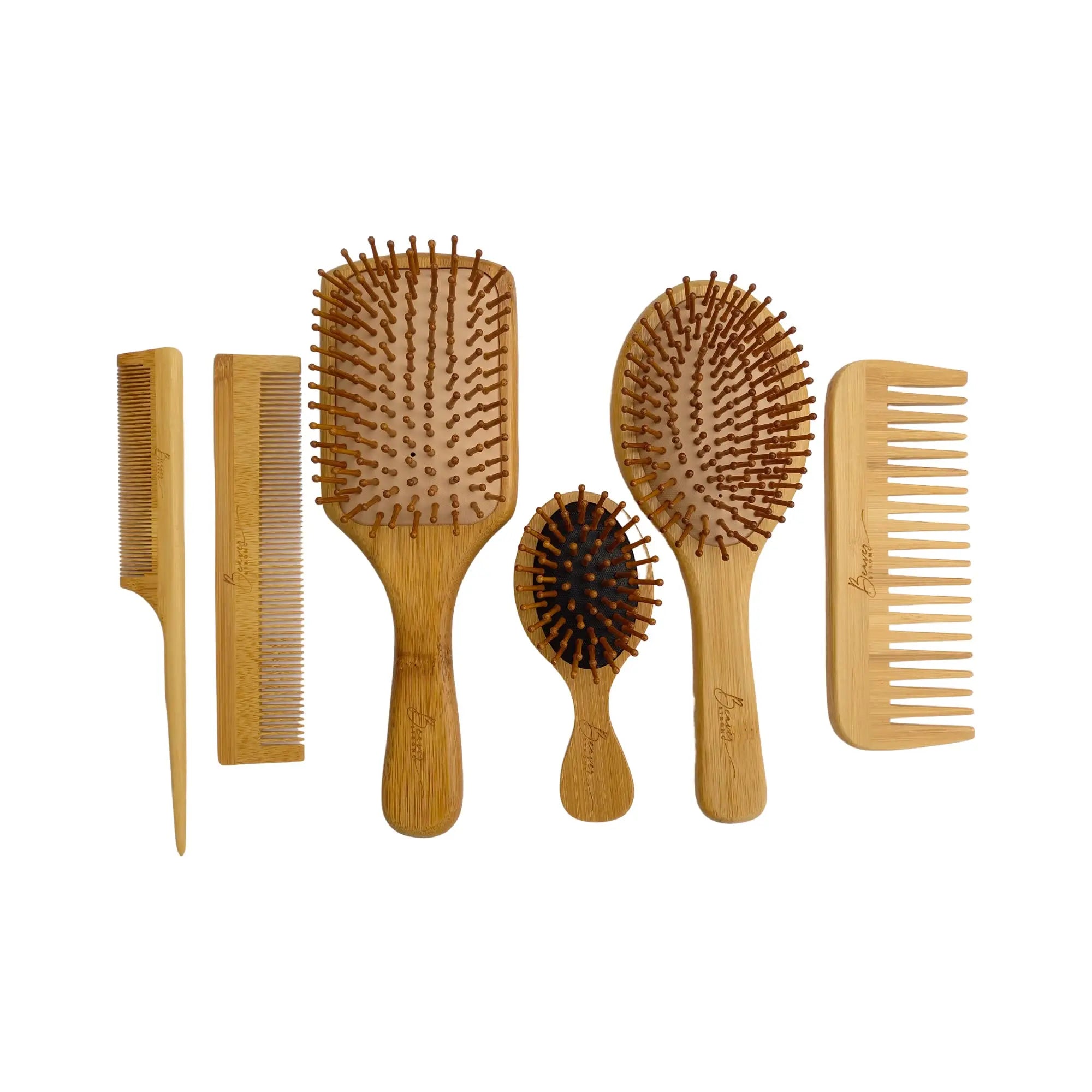 6 in 1 Electric Laser Ionic Foldable Wooden Natural Detangling Hair Brush and Comb Set for Home Use