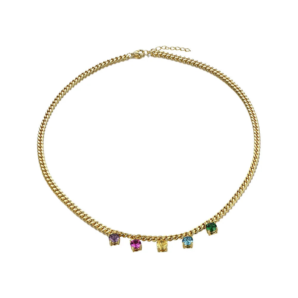 Hot Sale Unique Gold Color Necklace for Women Girls Colorful Stone Beads 925 Sterling Silver Snake Link Chain Necklaces Fashion