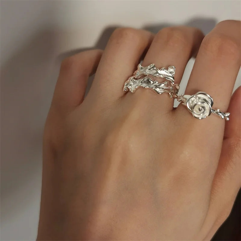 Unique Irregular 925 Sterling Silver Adjustable Open Wrapped Hug Band Fashion Jewelry Rings Silver Wrap Ring