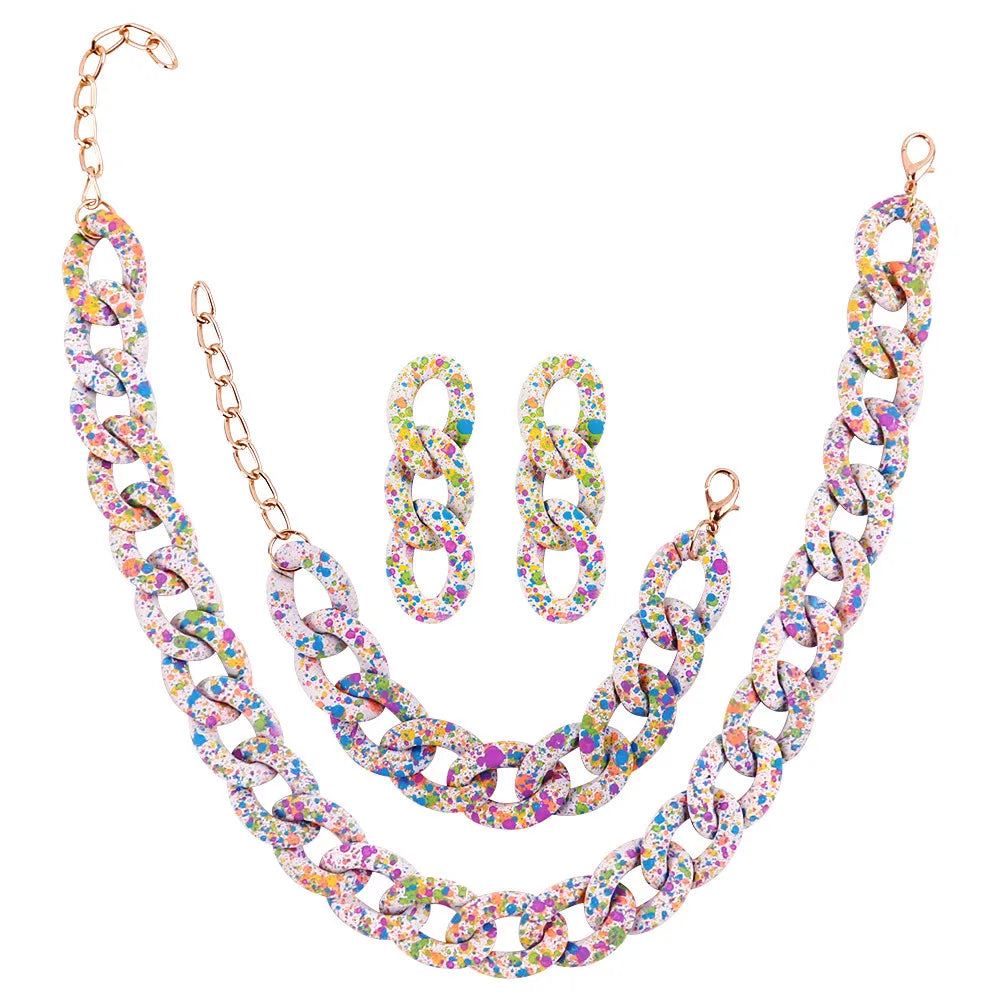 Snow Point Jewelry Set Lovely Clear Round Shape Long Link Chain Acrylic Long Jewelry Sets Rainbow Women's Hiphop 1piece FS 50cm
