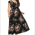 Women's Large Dress Chiffon Elastic Waist Ruffle Sleeve Printed Large Swing Dress