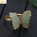CSJA Wholesale Fashion Jewelry Adjustable Rings Natural Healing Stones Quartz Crystal Gemstone Butterfly Ring for Women H125