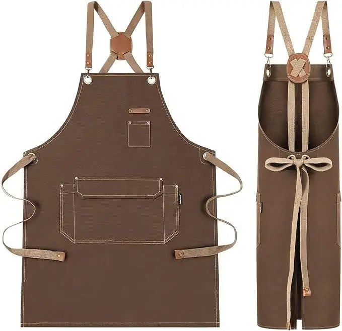 Custom Logo Durable Washed Thickened Work Aprons With Pockets BBQ Kitchen Cooking Woodworking Grill Gardening Canvas Apron