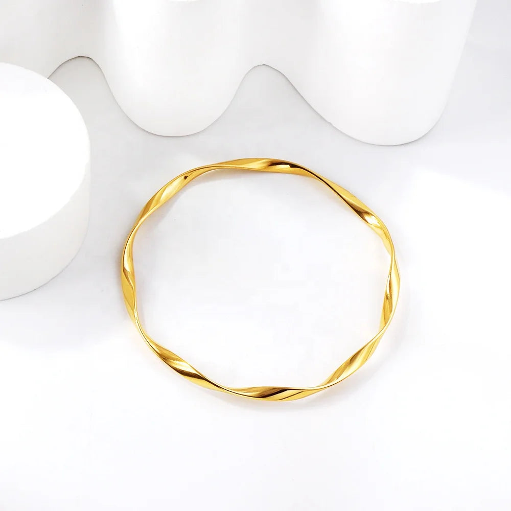 Factory Wholesale Custom 18K Gold Plated Stainless Steel Bangles Jewelry Minimalist Design Couple Bracelet Mobius Ring Bracelet