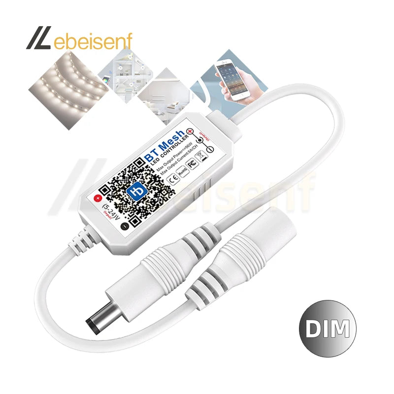 BT Mesh LED Controller DC 5V-24V 96W Single Color 1 Channel PWM Dimmer for Haodeng APP Remote Control 30m Range Control