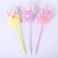 Cute Fluffy Bunny Ballpoint Pen Kawaii Colorful Plush Easter Pom Pom Ball Pen School Supplies Black Ink Plastic Ball Pen