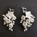 SLBRIDAL Handmade Rhinestones Crystals Pearl Ceram Flower Bridal Dangle Earring Wedding Chandelier Earring Fashion Women Jewelry