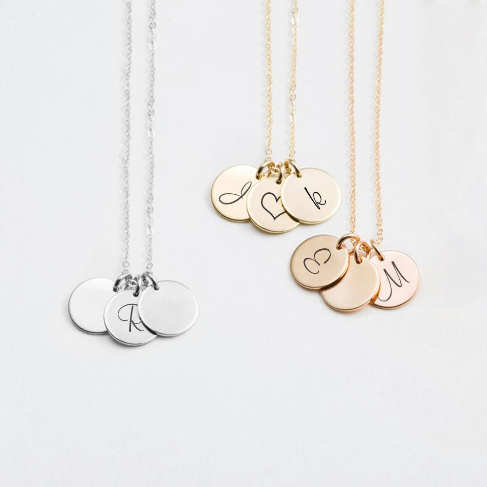 EMANCO 9MM Disc Necklace Personalized Alphabet Charm Stainless Steel Necklace Initial Letter Coins Gold Plated Necklace MegaBDM