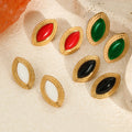 Vintage Natural Stone Chunky Oval Eye Stainless Steel Black Red Agate Stone Stud Earring  Ring Jewelry Set  for Women