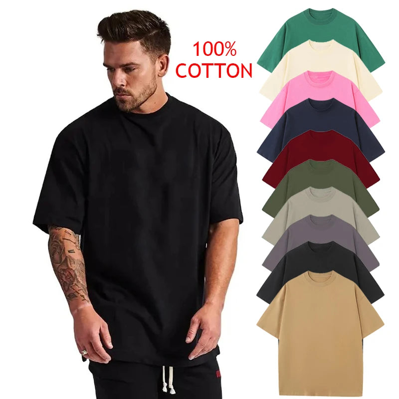 Custom 100% Cotton Plus Size Men's Crewneck Short Sleeve T-Shirt Solid Color Breathable and Loose Fit Stylish Formal Design
