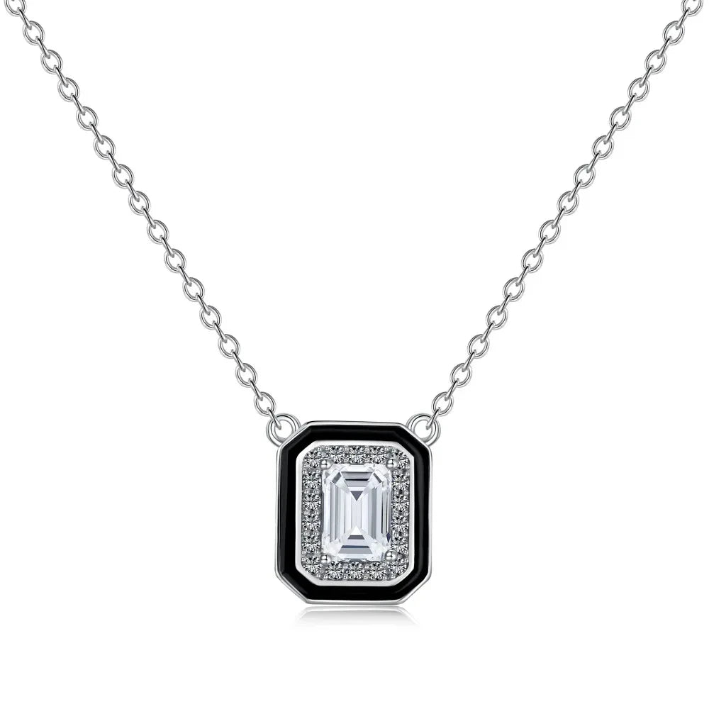 New Arrival Trendy  Cz Cubic Zirconia Black Square  Elegant Sterling Silver 925 Women Necklaces Jewelry Set for Party Wedding