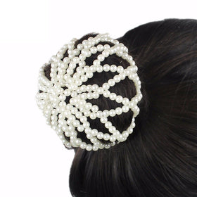 Pearl Beaded Hair Snood Elastic Hair Snood Net Crochet Hairnet Ballet Bun Hair Covers for Dance Performance