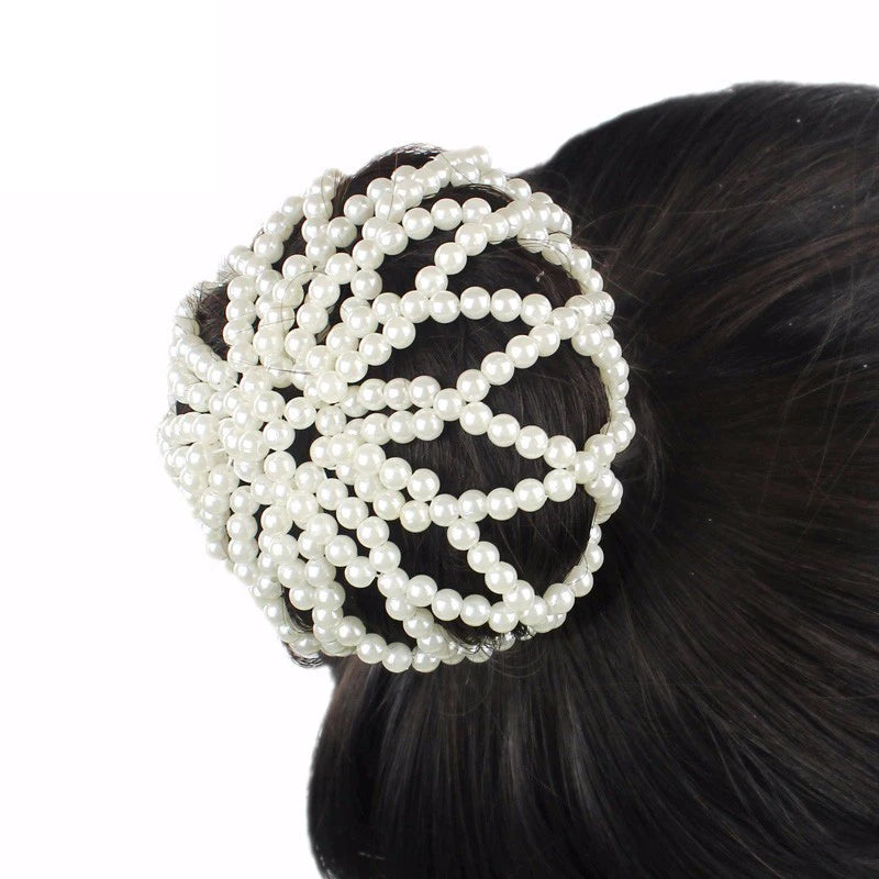 Pearl Beaded Hair Snood Elastic Hair Snood Net Crochet Hairnet Ballet Bun Hair Covers for Dance Performance