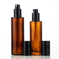 Customizable Amber Glass Cosmetic Lotion Pump Bottle with Sprayer for Facial Cleanser Mascara Eye Drops Wig Packaging
