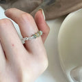 2026 New Design Adjustable Silver Color Beaded Green Aventurine Jade Jewelry Wedding Ring