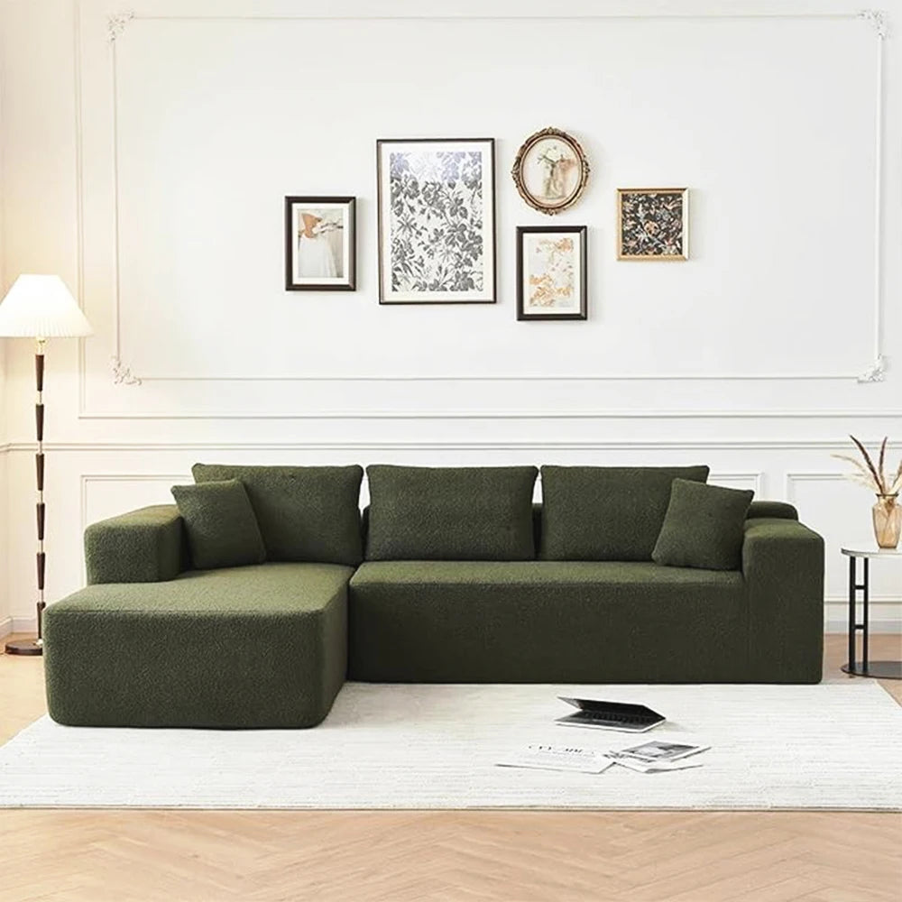 Compressed Reclining Tufted Corner Sofa Rectangular 3Seat Set High-Resilience Foam Lasting Comfort Modern Villa Apartment