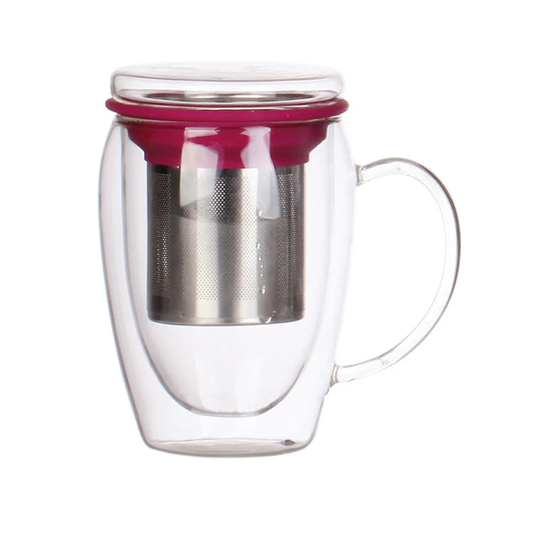 350ml/450ml Eco-Friendly Stocked Borosilicate Glass Double Wall Tea Infuser Cup Stainless Steel Infuser Loose Leaf Coffee Tea