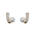 Korean Retro Luxury 925 Silver Stud Earrings Natural Water Pearl & Zircon Ins Gold Plated for Weddings