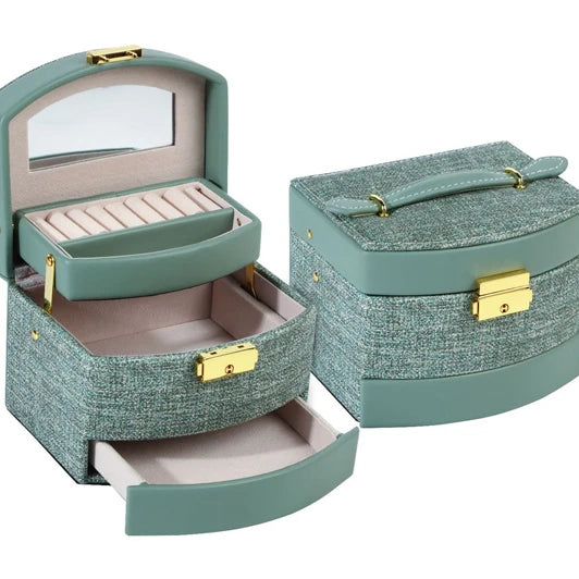 Earrings Necklace Ring Storage Box With Mirror Glass  3 Layers Drawer Velvet Jewelry Packaging Box
