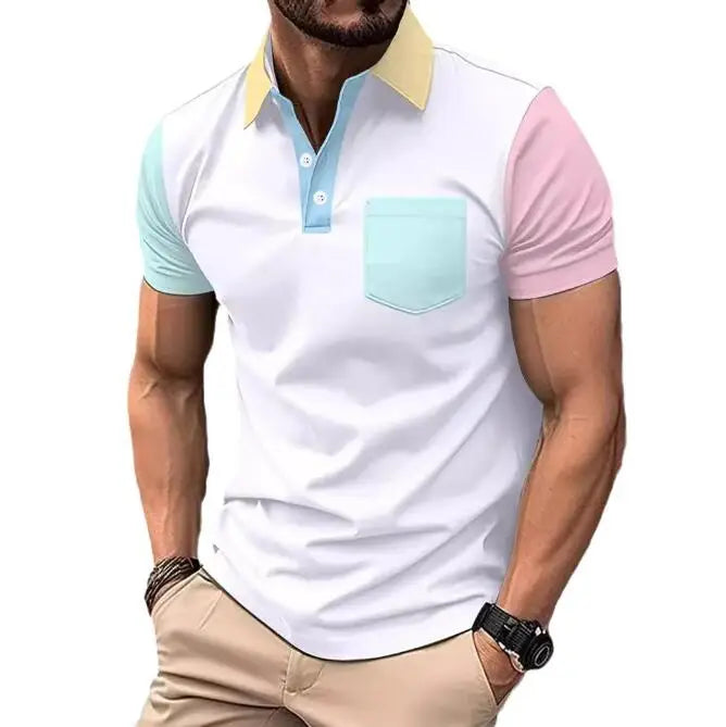 Summer Men Polos Breathable Color Block T-Shirt Big Size Business Golf Polo Tshirt Men's Ribbed Sports Polo Shirt