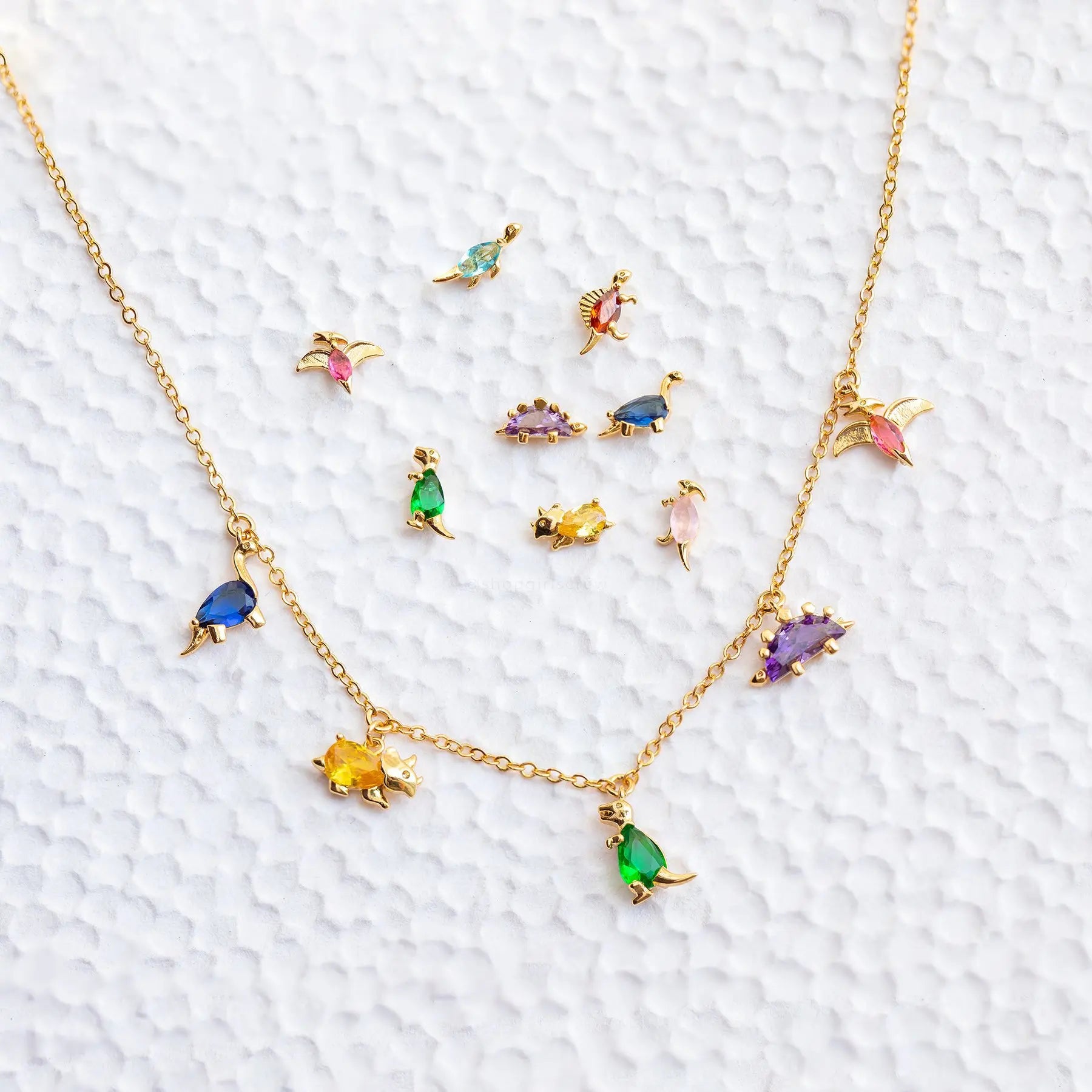 Tropical Forest Small Dinosaur Collar Chain Chokers 18K Gold  Jewelry Colorful Zircon Animal Pendant Necklace for Women Girls