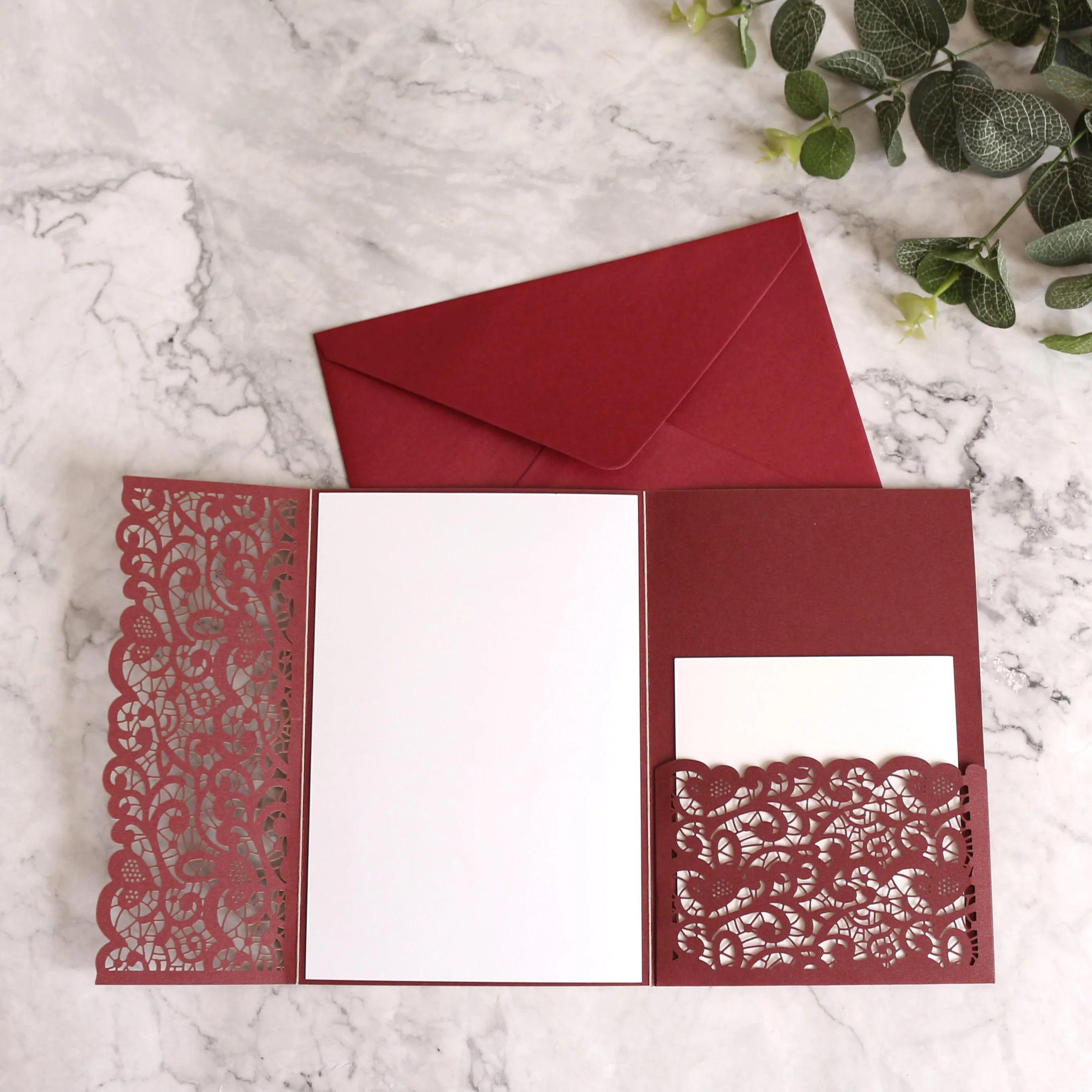 Burgundy Design Beautiful Birthday Party Laser Card With Envelope RSVP Card Red Wedding Invitation Cards