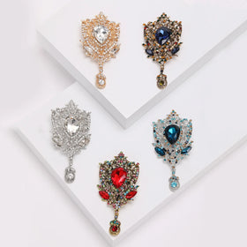 LUOXIN Luxury Retro Design Zinc Alloy Large Clear Rhinestone Drop Brooches for Women