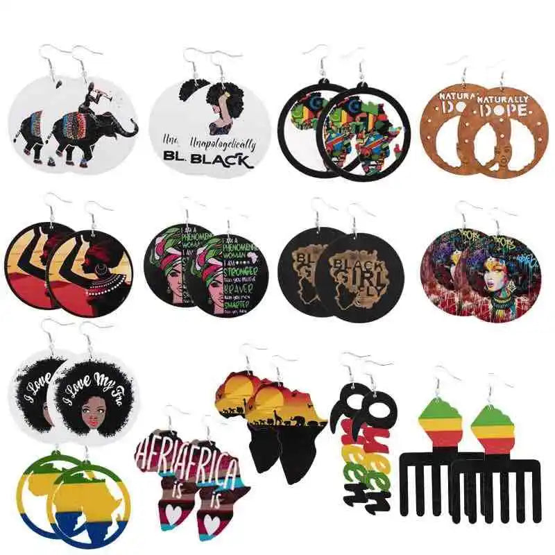 A Pair of Women's African Wooden Earrings Lightweight Natural Wooden Sling Earrings Women's Wooden Earrings