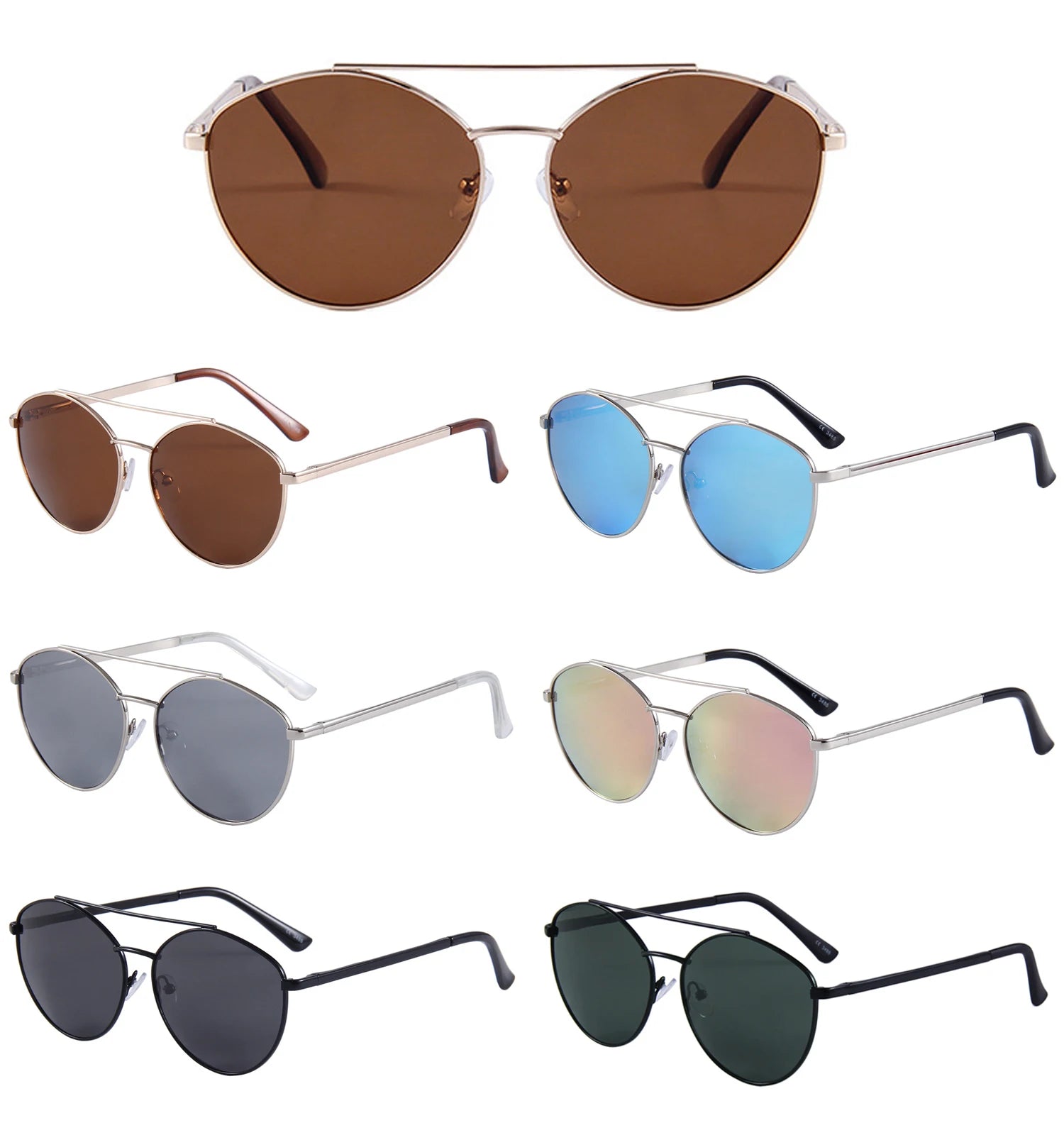 Wholesale Double Bridge Fashionable Polarized Shades Metal Round Sunglasses for Women Men Classic Frame