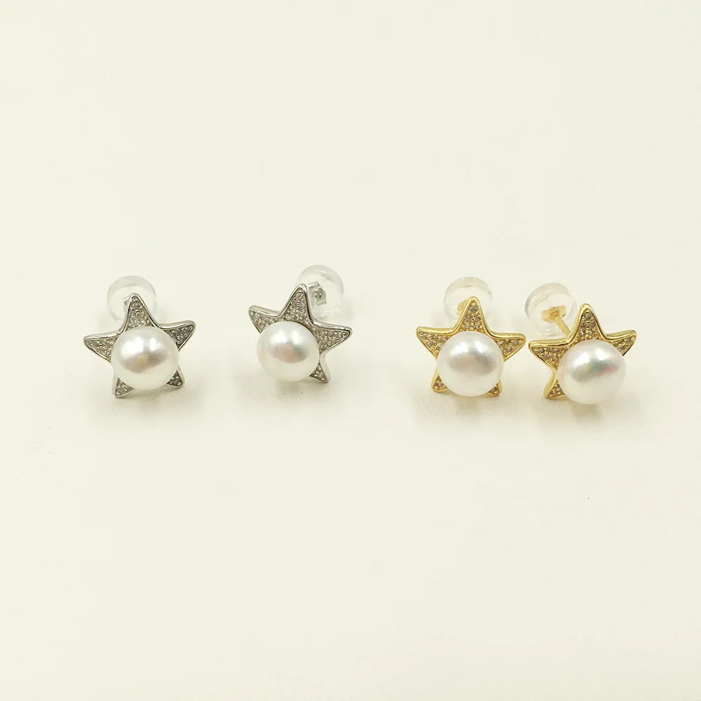 7 mm Nature Freshwater Pearl 925 Silver Stud Earring 925 Sterling Silver Stud Earrings for Wedding