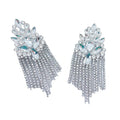 2023 New Arrived Colored Floral Dangle Earrings Statement Rhinestone Flower Tassel Earrings for Party Wedding