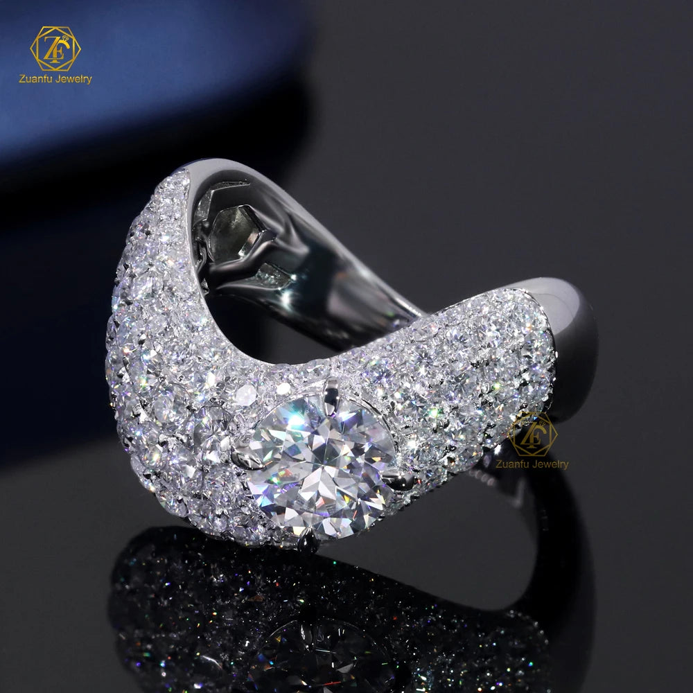 Luxury Hip Hop Jewelry Wavy Ring Wholesale 10K 14K 18K Gold VVS Diamond Moissanite Ring