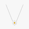 925 Sterling Silver Link Chain Charm Neck White Enamel Daisy Flower Pendant Necklace for Women