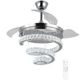 42" Dimmable Modern K9 Crystal Ceiling Fan Invisible Chandelier Chrome&Gold Crystal Ceiling Fan with Memory Function