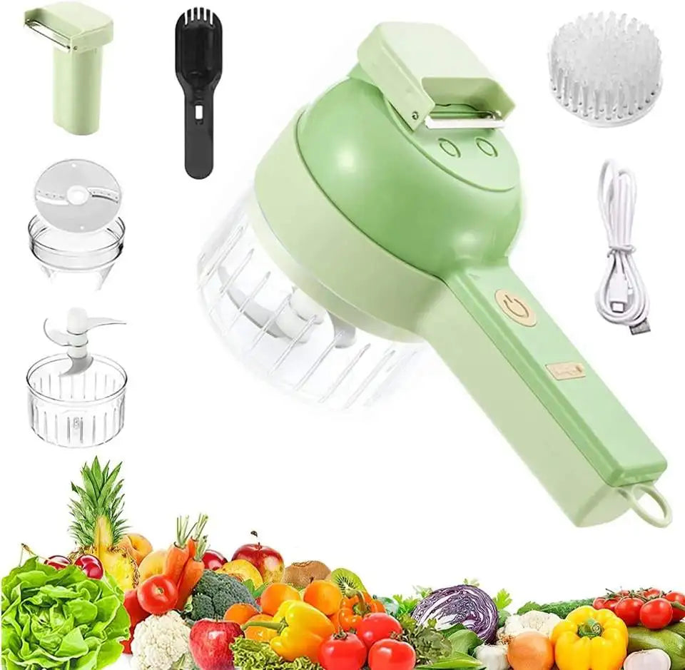 4 in 1 Handheld Mini Electric Vegetable Chopper Vegetable Cutter Slicer Kitchen Portable Electric Garlic Vegetable Chopper