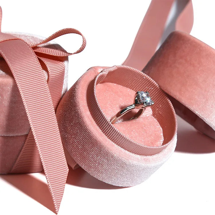 CSMD MOQ 100 Pieces Chinese Manufacturers Wholesale Luxury Jewelry Packaging Corduroy Quality pink Color Round Velvet Ring Boxes