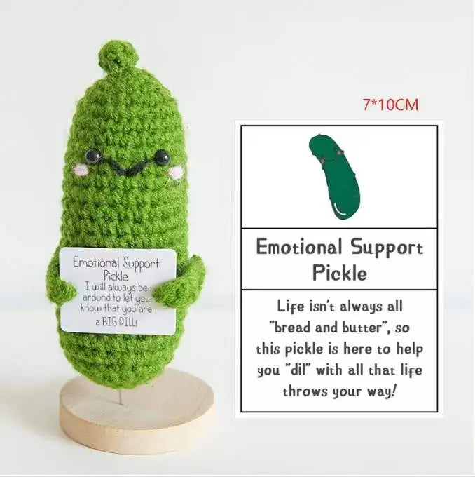 2023 Crochet Pickles Emotional Support Pickle Handmade Crochet Food Plush with Positive Cards Personalized Crochet Gifts